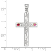 Sterling Silver Rh-plt/14k Bezel Crystal Family Cross Pendant